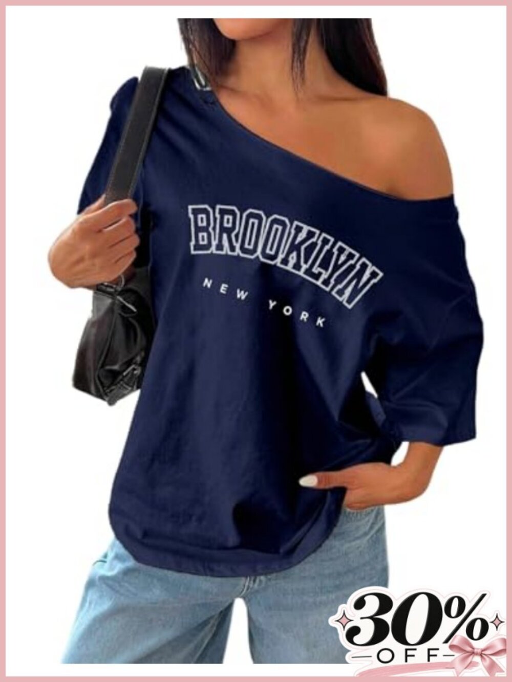 Oversized Off Shoulder Graphic Tee Polyester Short Sleeve Loose Fit Streetwear